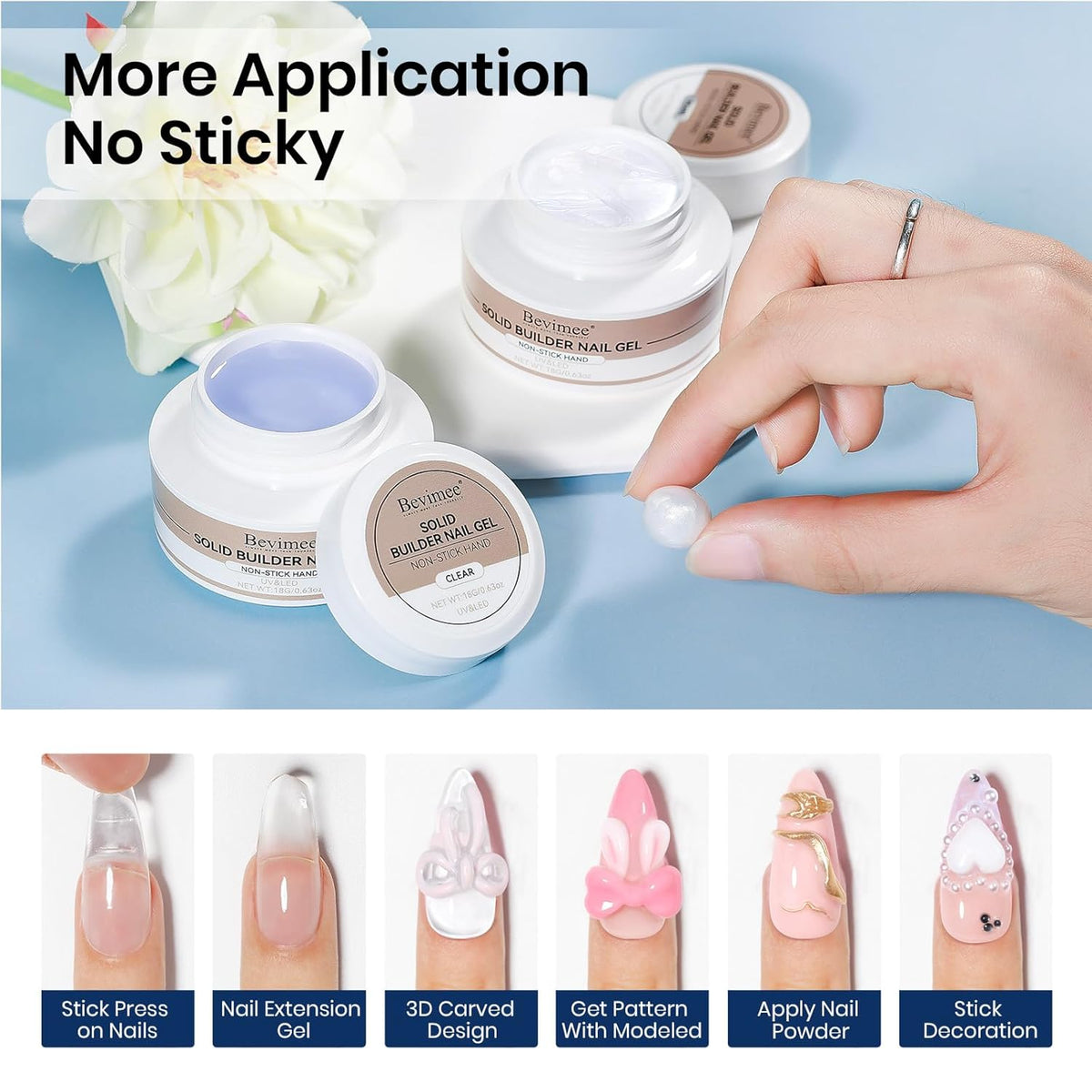Molding Gel for Nails, Solid Builder Gel for Nails Non-Stick Hand for Modeling Sculpture Nail Extension UV/LED Manicure DIY At Home Clear Pearl White 2PCS
