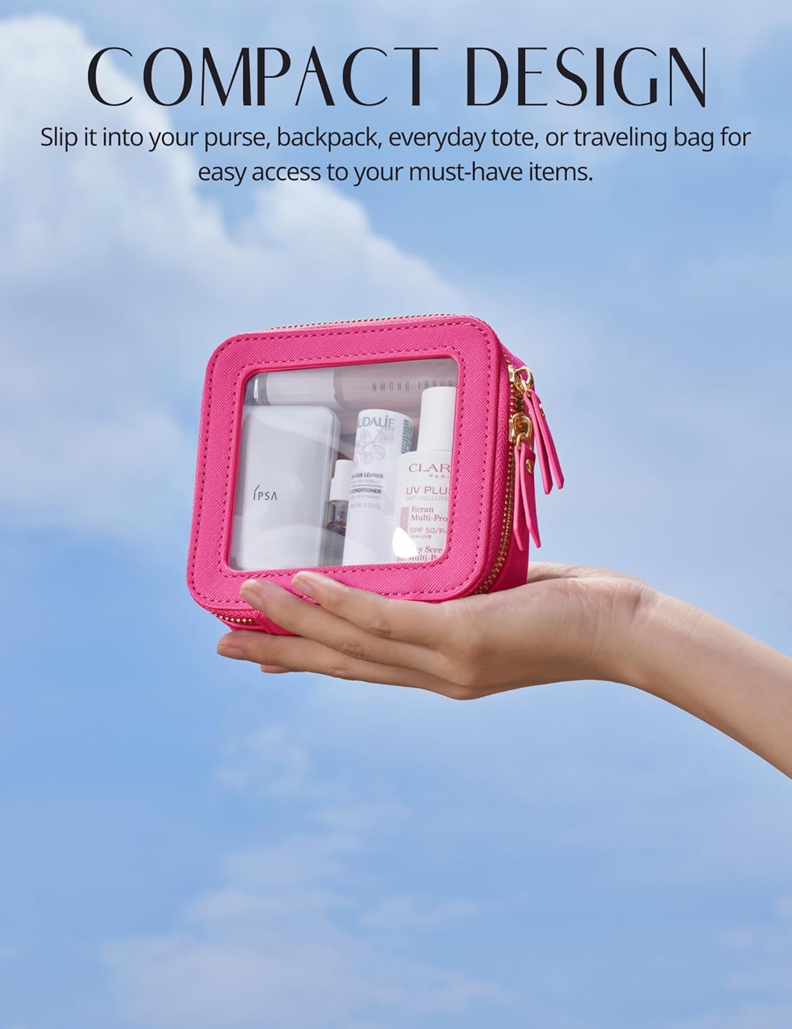 Popvibe Clear Makeup Bag Travel Cosmetic Case Transparent Toiletry Bag with Zipper, Portable Make Up Organizer Traveling Compact Car Bag for Essentials