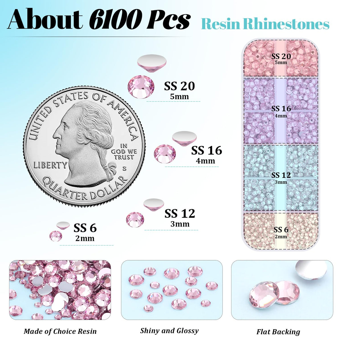 6100Pcs Resin Rhinestones for Crafting with 2Pcs 10ml B7000 Jewelry Glue, 1 Box Flatback Crystals Diamond (Light Pink) for Bedazzling Crafts DIY Nail Art Non Hotfix Gems for Clothing Shoes