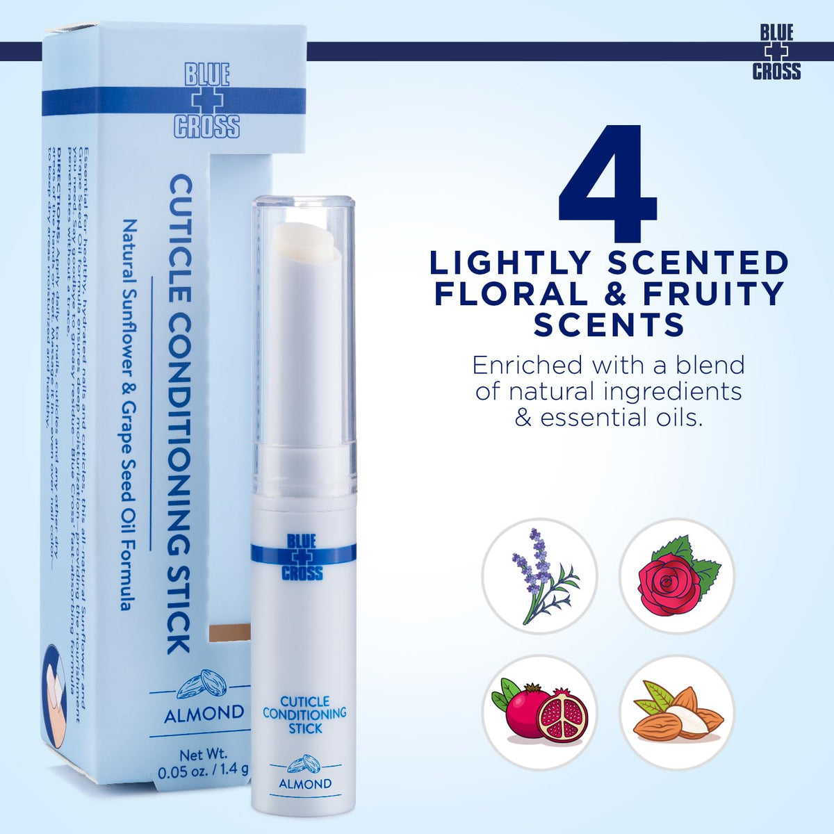 Blue Cross Cuticle Balm Conditioning Stick, Scented Cuticle Softener Oil Balm with Nourishing Sunflower & Grape Seed Oil, Professional Nail Care Supports Dry + Damaged Cuticles, 0.05oz, Almond