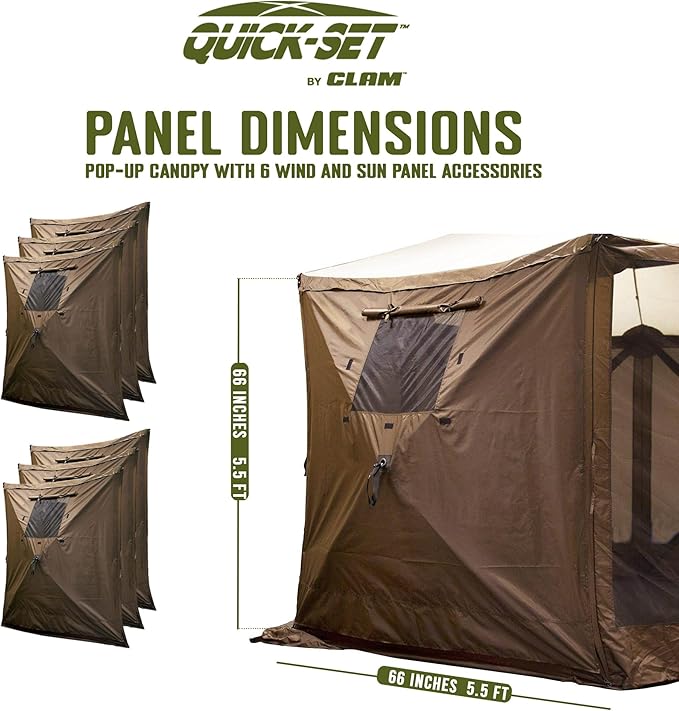 CLAM Pop Up Screen Tent & Shelter, Outdoor Camping Gazebo w/ 6 Wind Panels, 11.5', Brown