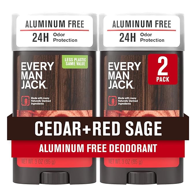 Every Man Jack Cedar + Red Sage Men’s Deodorant - Aluminum Free Deodorant - 24-Hour Odor Protection w/Naturally Derived Ingredients - 3oz (2 Pack)