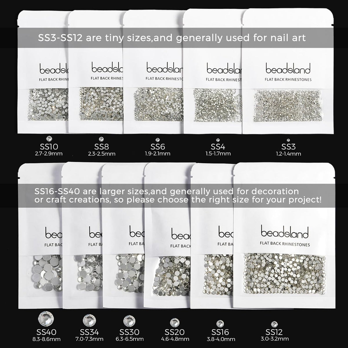 beadsland 2880pcs Flat Back Crystal Rhinestones Round Gems for Nail Art and Craft Glue Fix, Lt.Colorado Topaz AB,SS4,1.5-1.7mm