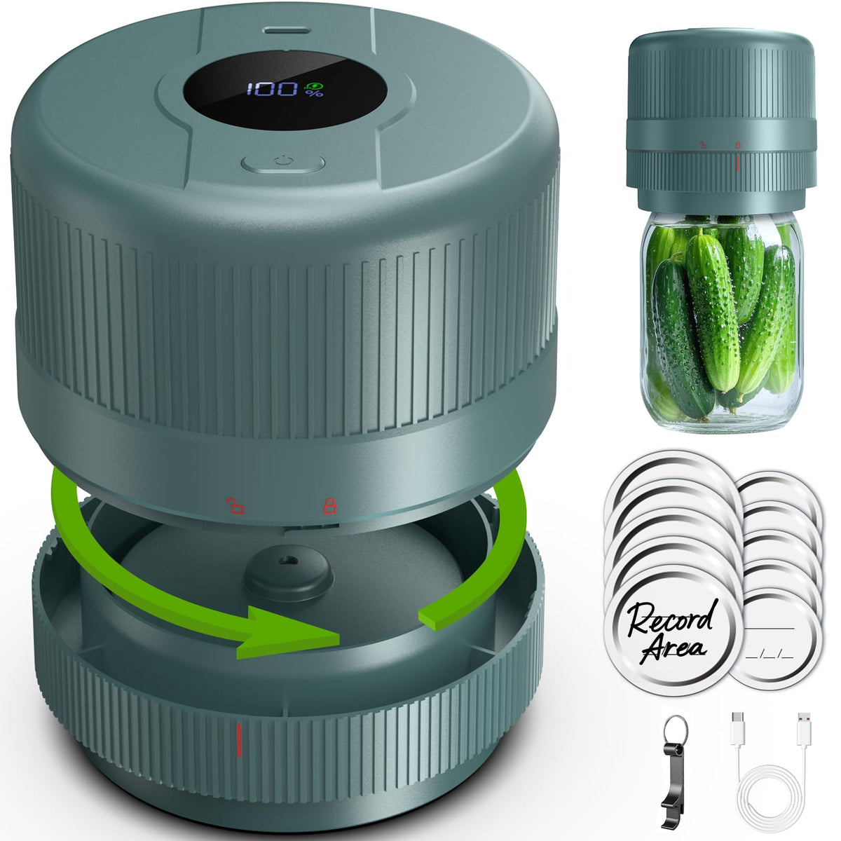 Mason Jar Vacuum Sealer Kit, Electric Sealer for Wide and Regular Mouth Mason Lids, Canning Vacuum Sealer Mason Jar, Automatic Vacuum Sealer Machine for Food Storage - Saxe Blue