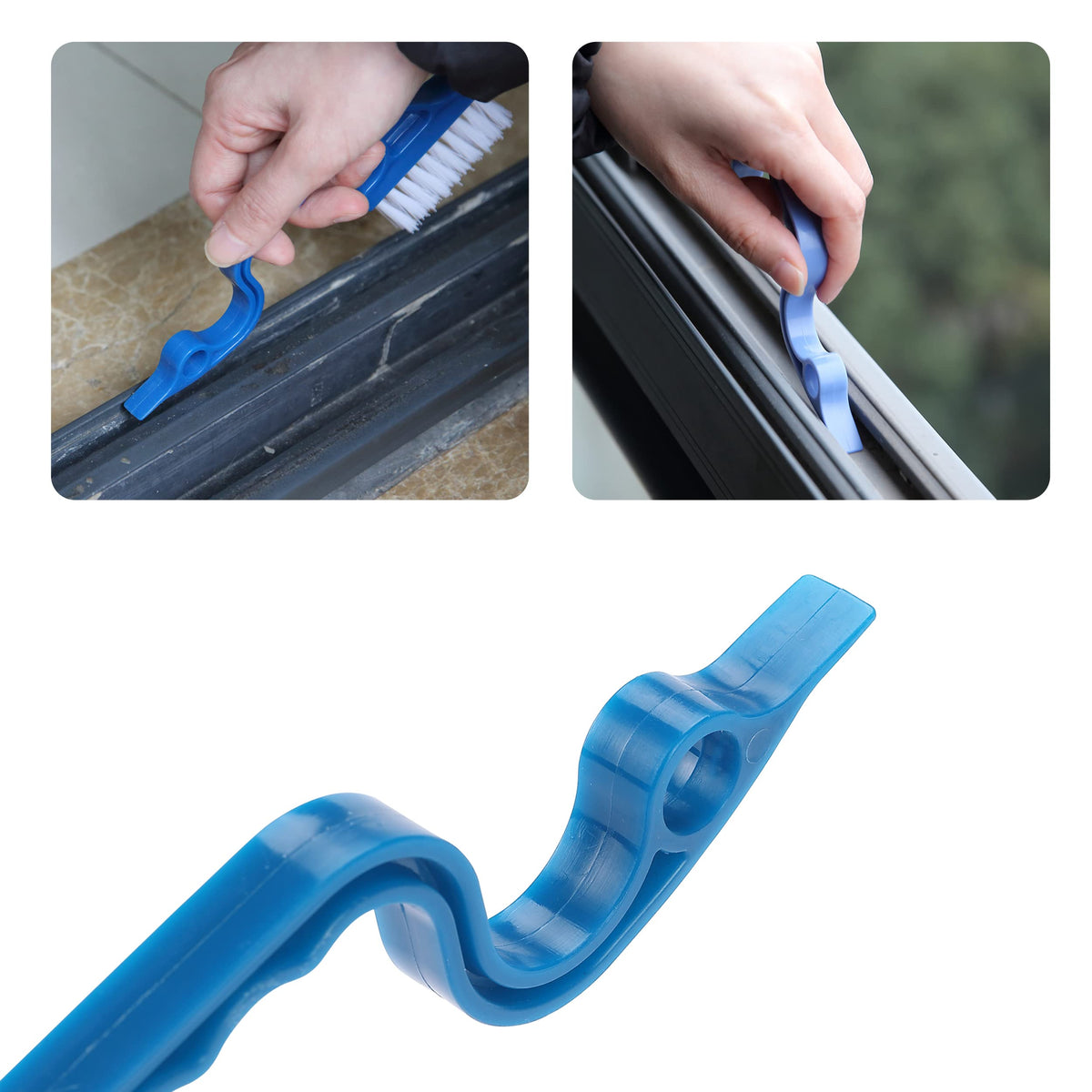 Slick- Window Track Cleaning Brush, 2 Pack, Blue Ergonomic Handle, Built-in Scraper, Multipurpose, Window Track Cleaning Tools