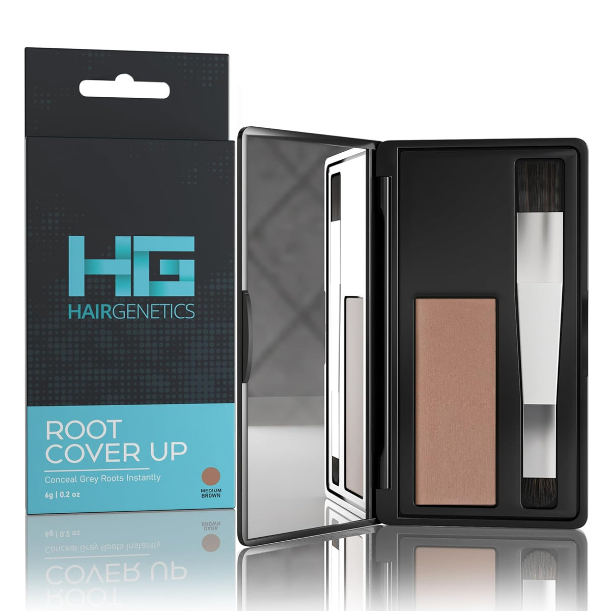 Root Touch Up Hair Color Root Cover Up with Double-Ended Brush for Hair Color for Gray Hair Coverage - Portable Hair Powder Solution for Quick Gray Coverage (Medium Brown, 6g)