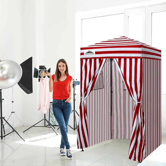 EAGLE PEAK Flex Ultra Compact 4x4 Pop-up Canopy, Sun Shelter, Changing Room, Portable Privacy Canopy Cabana for Pool, Fashion Photoshoots, or Camping, 4x4 ft, Red/White