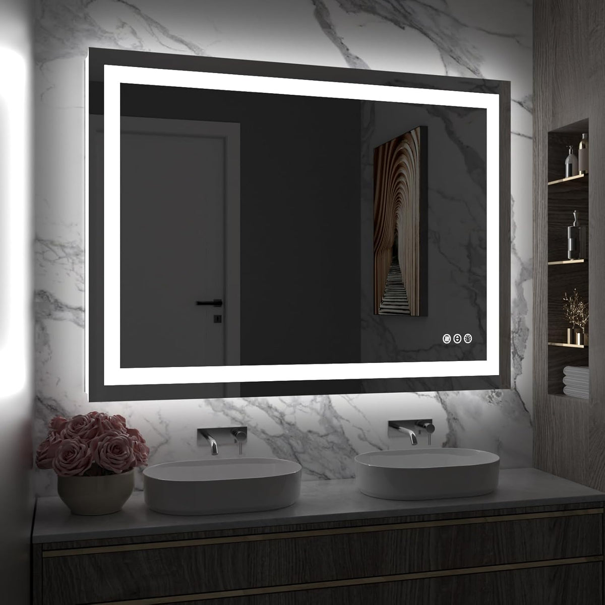 Amorho LED Bathroom Mirror 48" X36" with Front and Backlight, Stepless Dimmable Wall Mirrors with Anti-Fog, Shatter-Proof, Memory, 3 Colors, Double LED Vanity Mirror