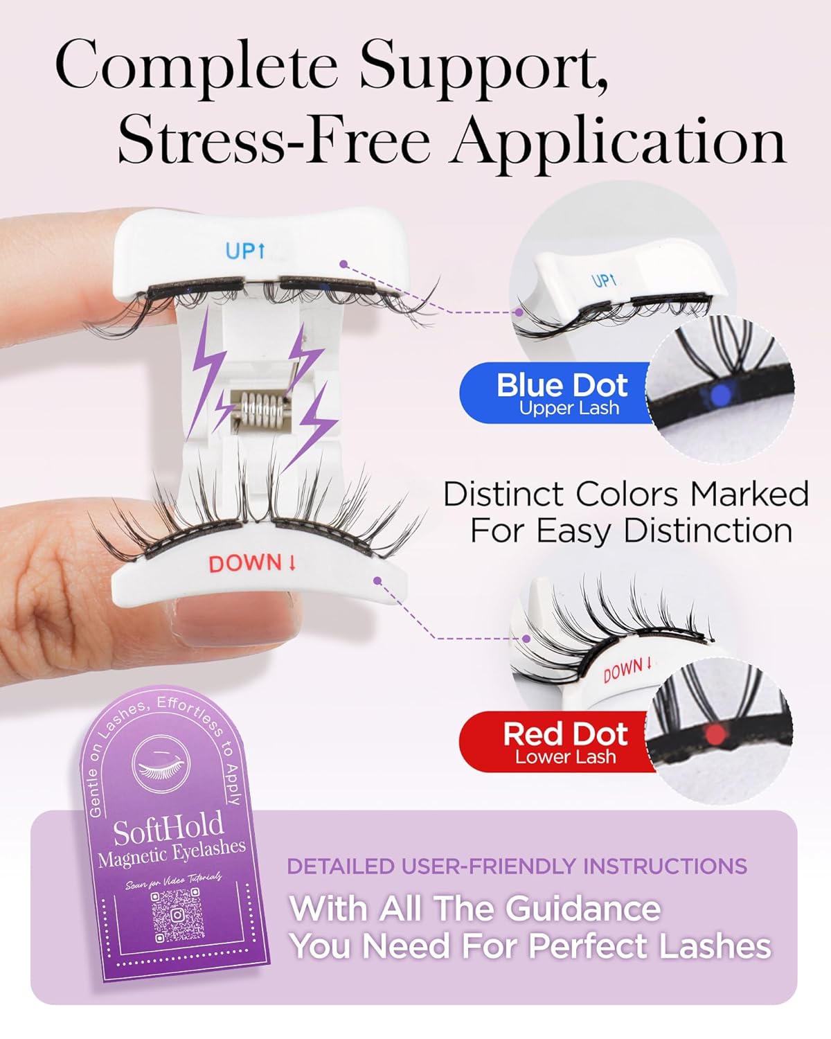 BEYELIAN Magnetic Eyelashes, Soft Natural Look Magnetic Lashes Kit, Magnets False Eyelashes with Applicator Reusable No Glue Needed Eyelashes Kit Easy to Wear and Remove (1 Pair,SME011)