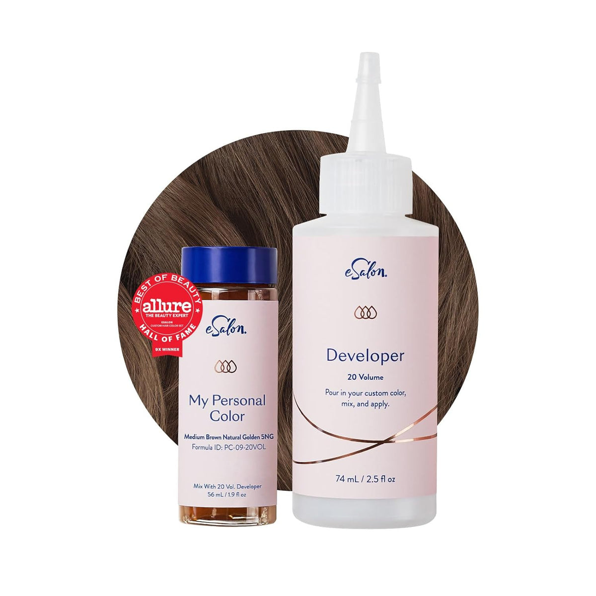 eSalon Permanent Hair Color & Hair Dye Complete Kit - Medium Brown Natural Golden - Personal Colorist Kit for Up To 100% Gray Coverage for All Hair Types - Professional-Grade Ammonia-Free Hair Dye