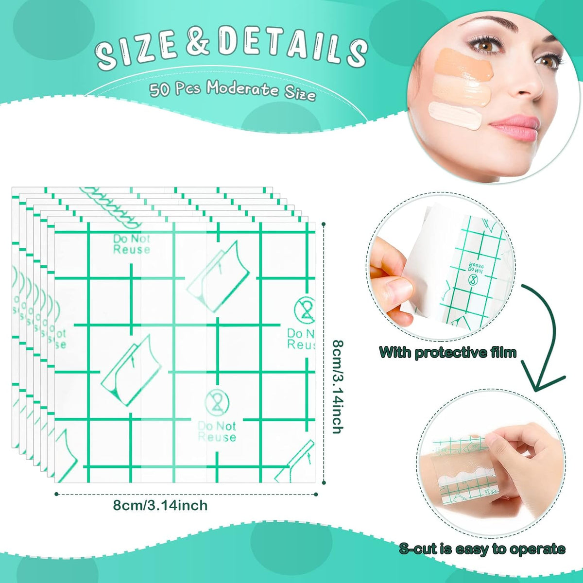 50 Pieces Hand Palette, Single Use Makeup Hand Palette Disposable Adhesive Palettes Cosmetic Makeup Palette for Every Makeup Artist (3 x 3 Inch)