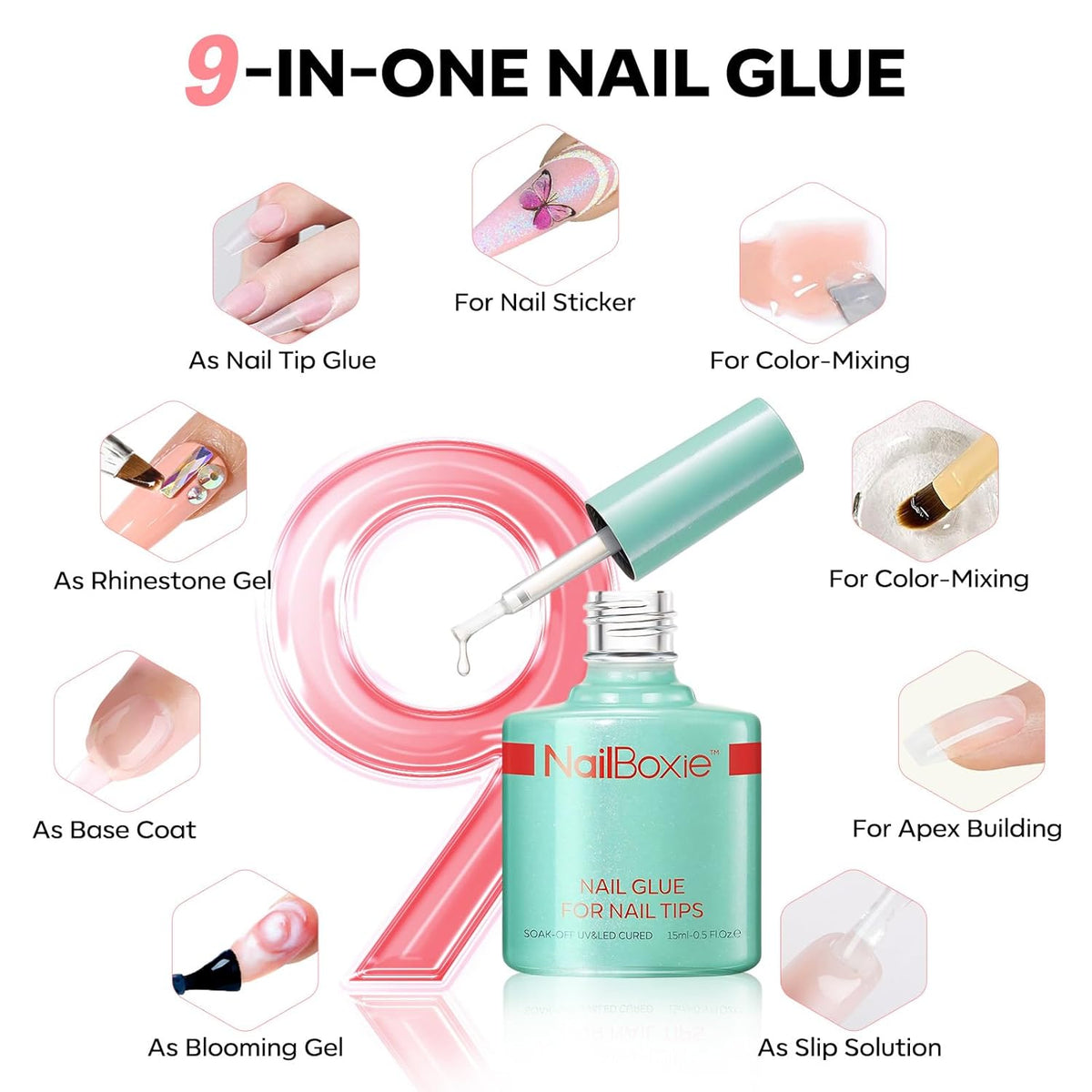 Modelones Press On Nails Kit with Top Coat Nail Glue for Nail Tips Builder Nail Gel 160 PCS Short Brown Square French Tip Press on Nails with LED Light for Easy DIY Nail Art Kit