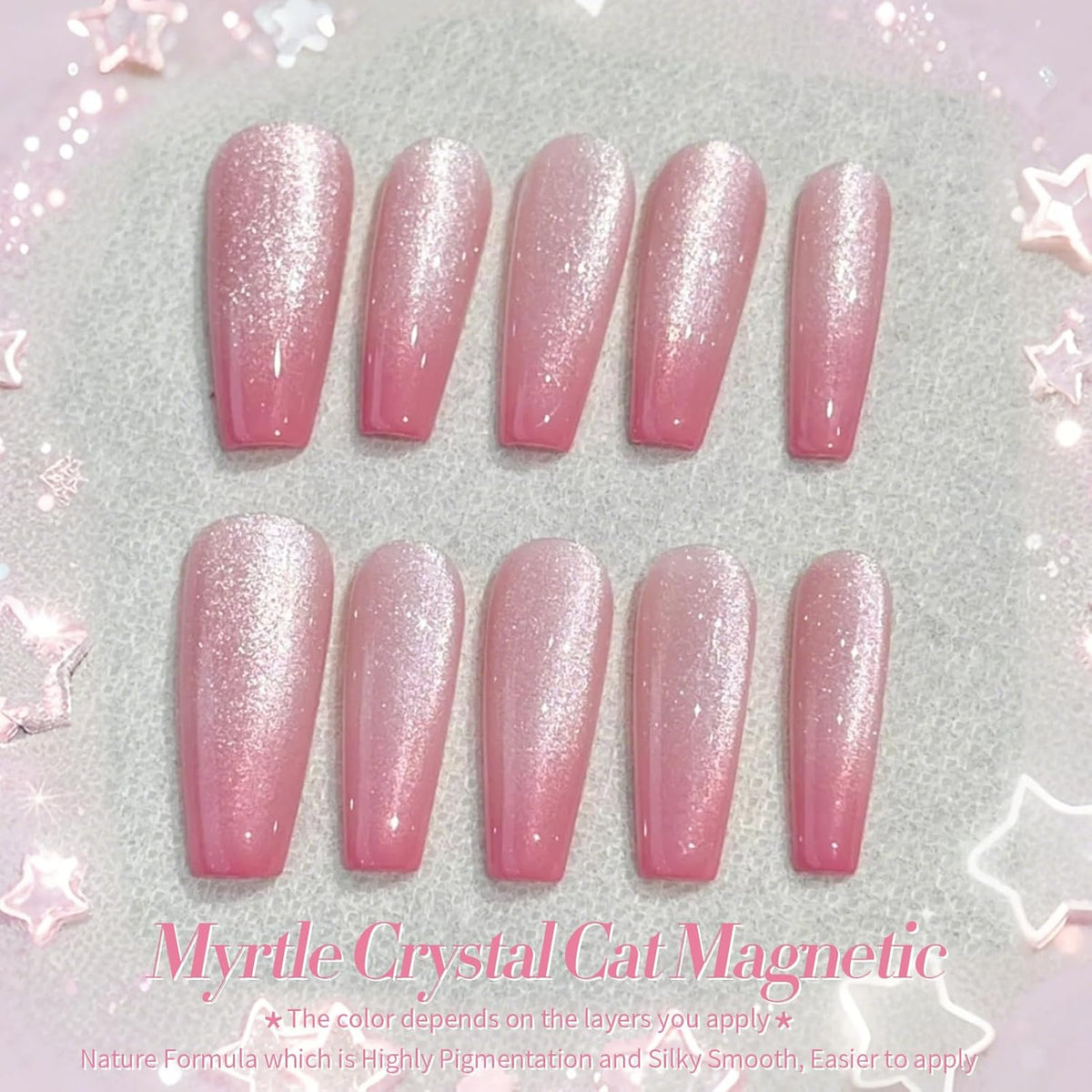 BORN PRETTY Cat Magnetic Eye Gel Nail Polish,Pink Myrtle Glitter Cat Magnetic Gel Nail Polish, Holographic Magnetic Nail Polish for Nail Art Manicure Salon DIY at Home 15ML