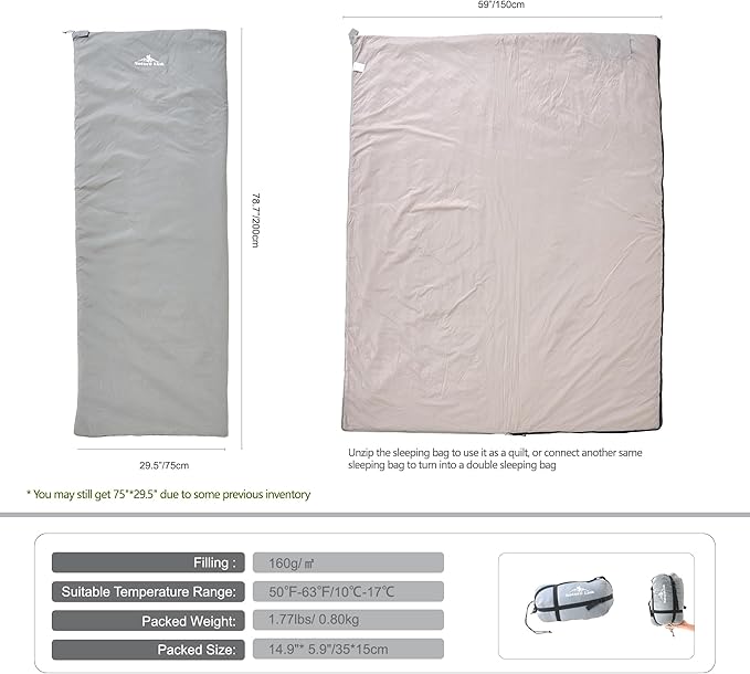 Ultralight Backpacking Sleeping Bag 1.77lbs, Warm Weather Sleeping Bag 50℉-63℉, Nylon Shell and Lining, Waterproof, Compact and Lightweight for Backpacking Camping Hiking