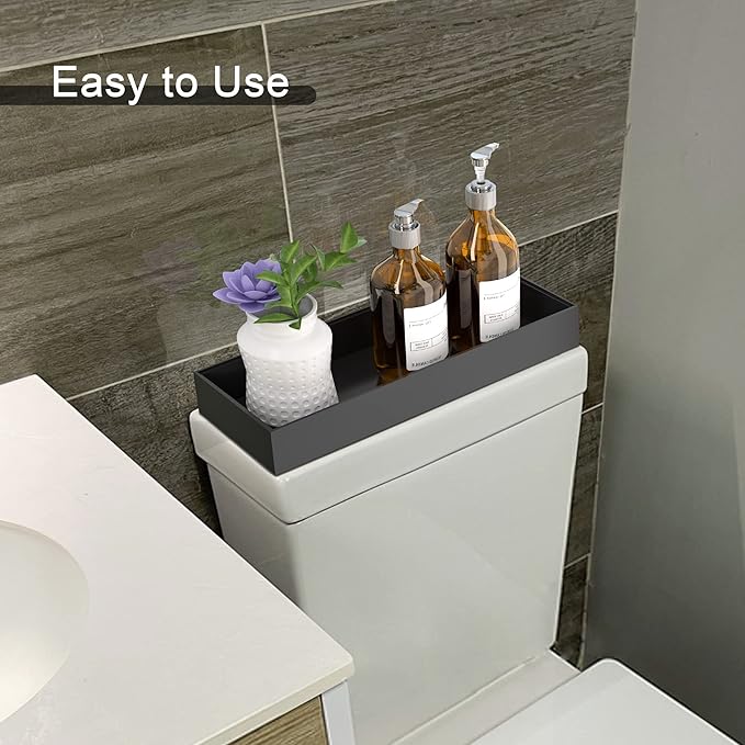 Toilet Tank Tray for Modern Black Bathroom Decor Set of 2 Toilet Tank Topper Paper Storage Decorative Organizer Box Wood Vanity Tray for Counter Decor Dresser Tops 15" x 6" x 2" (Black)