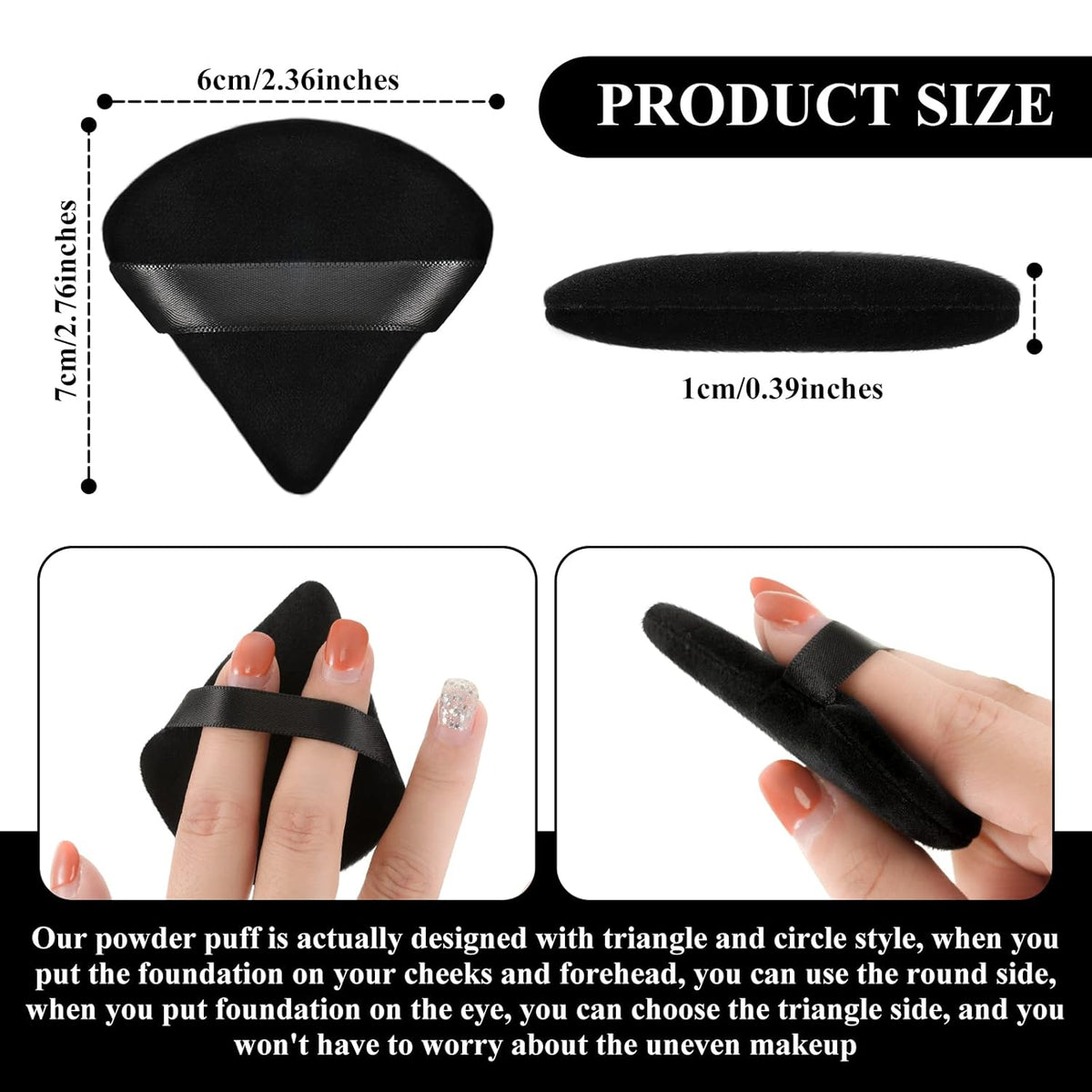 Maitys 12 Pieces Powder Puff Triangle Face Makeup Cosmetic for Loose Powder Soft Body Washable Reusable Foundation Sponge Mineral Wet Dry Makeup Tool for Women(Small,Black, Pink)