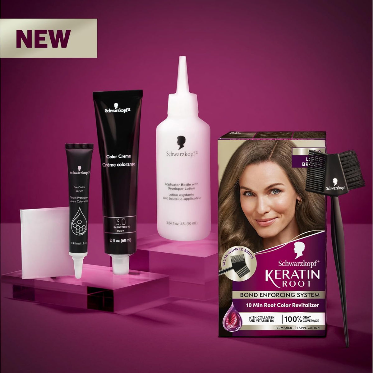 Schwarzkopf Keratin Color Root Permanent Hair Color Kit, Light Brown, 1 Application - Salon Inspired Permanent Hair Dye, for up to 80% Less Breakage vs Untreated Hair and up to 100% Gray Coverage