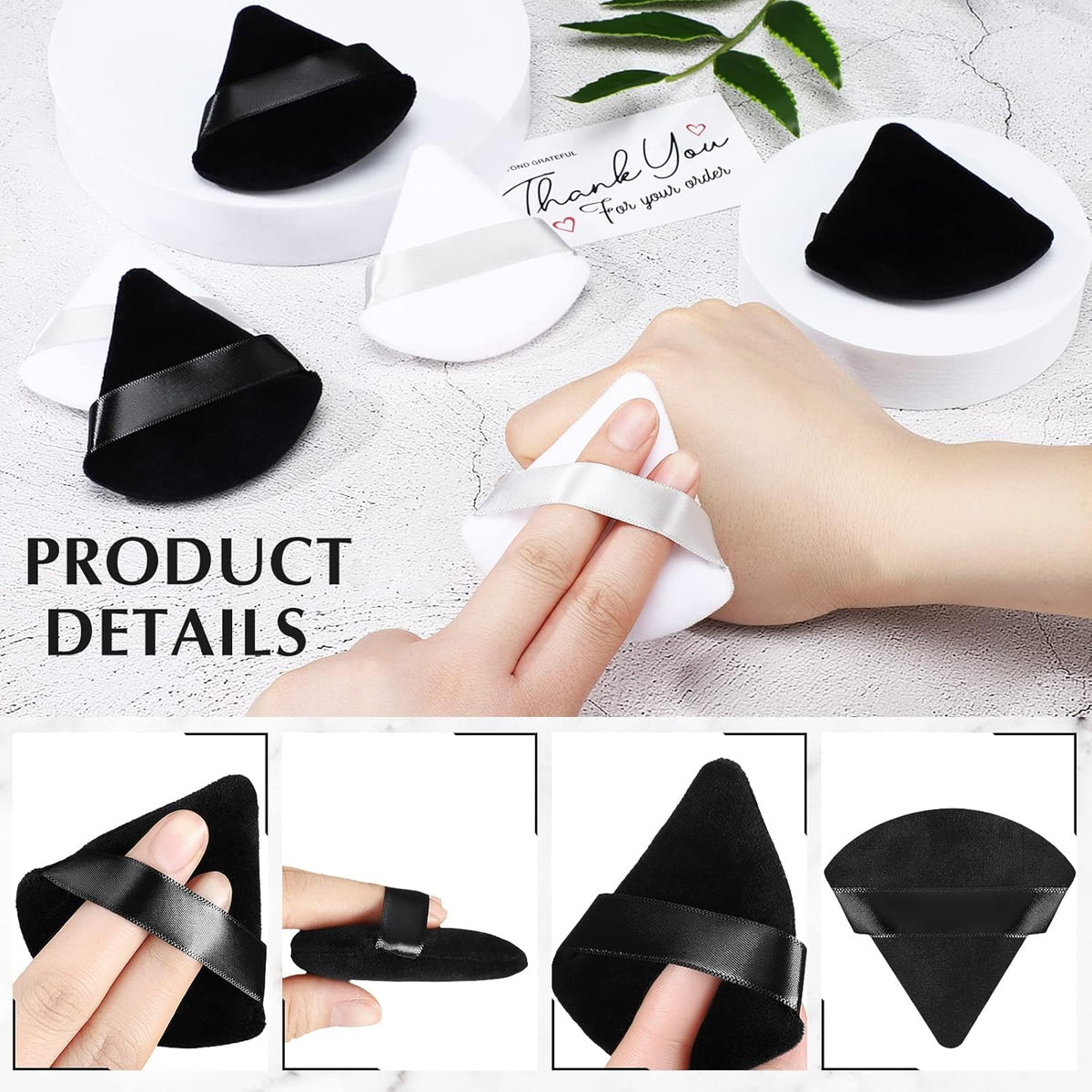 Suclain 48 Pcs Velour Triangle Powder Puff Soft Velour Makeup Puff for Face Powder Makeup Triangle Sponges for Wet and Dry Cosmetic Foundation Loose Mineral Body Makeup Tool(Black, White)