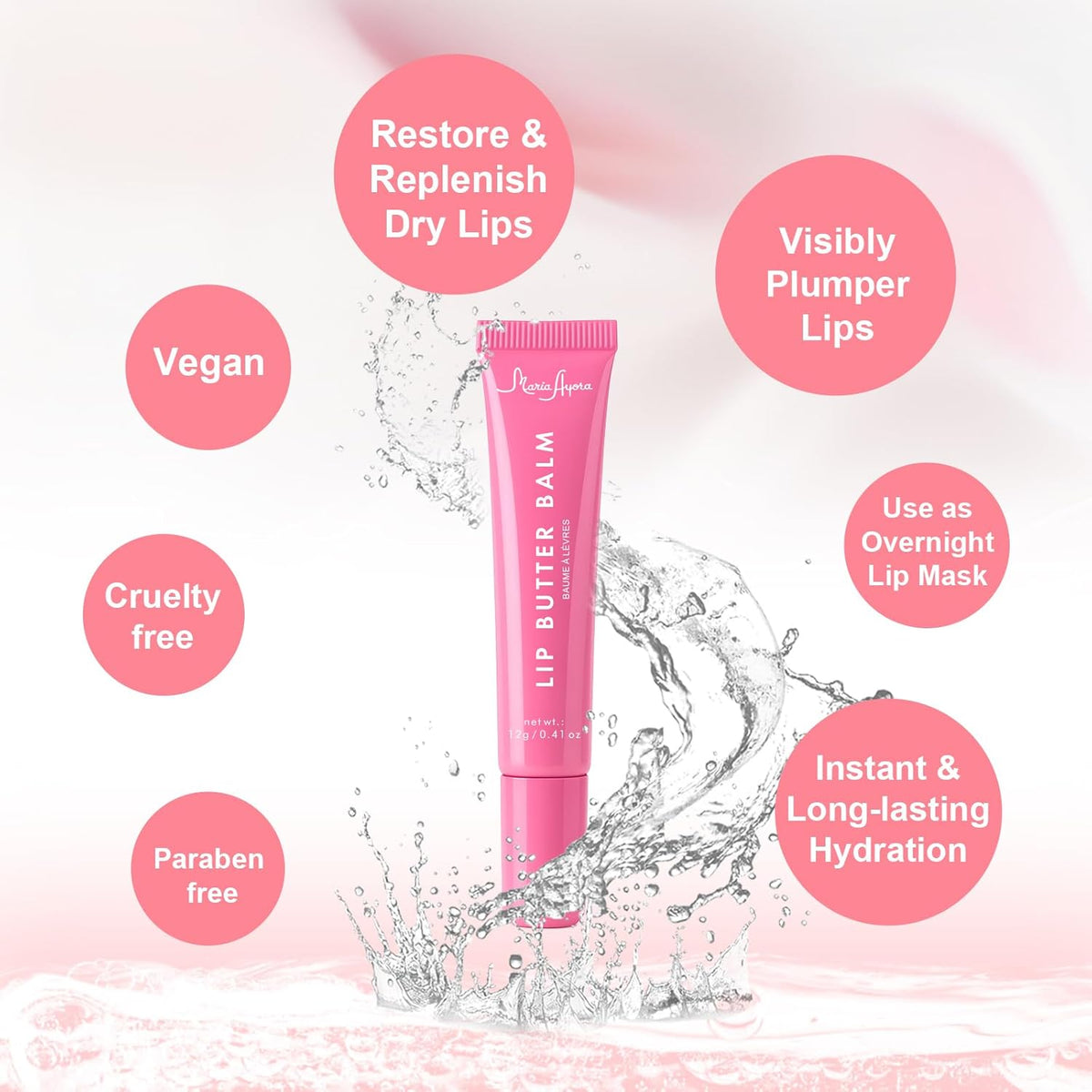 Deep Hydrating Lip Butter Balm | Plump & Nourish with Shea Butter, Vitamin E, Peptides & Hyaluronic Acid | Vegan, Non-Sticky, Anti-Aging Lip Treatment Care (Sheer Pink-Unscented)