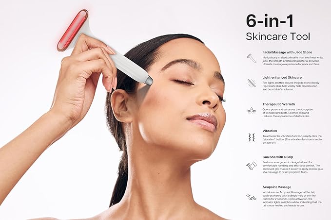 Aurora-X Handheld Gua Sha Device, White Jade Neck Face Massager with Thermal, Vibration and Acupressure Tail, for Face Sculpting Anti-Aging and Relaxation at Home