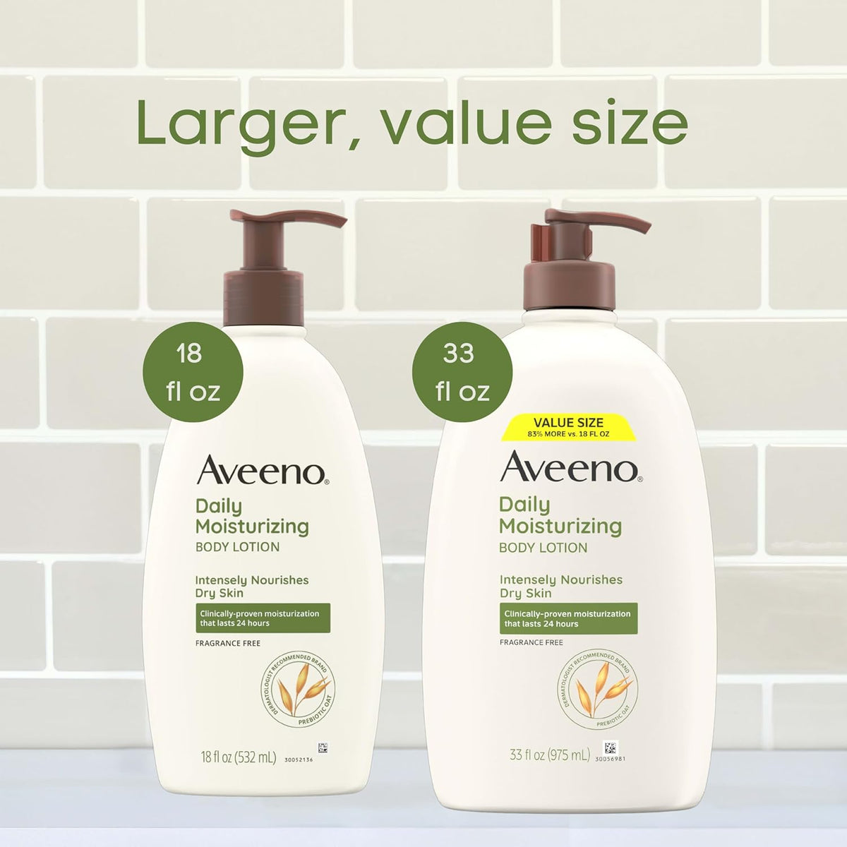 Aveeno Daily Moisturizing Body Lotion with Soothing Prebiotic Oat, Gentle Lotion Nourishes Dry Skin, Paraben-, Dye- & Fragrance-Free, Non-Greasy & Non-Comedogenic, Value Size, 33 fl. oz
