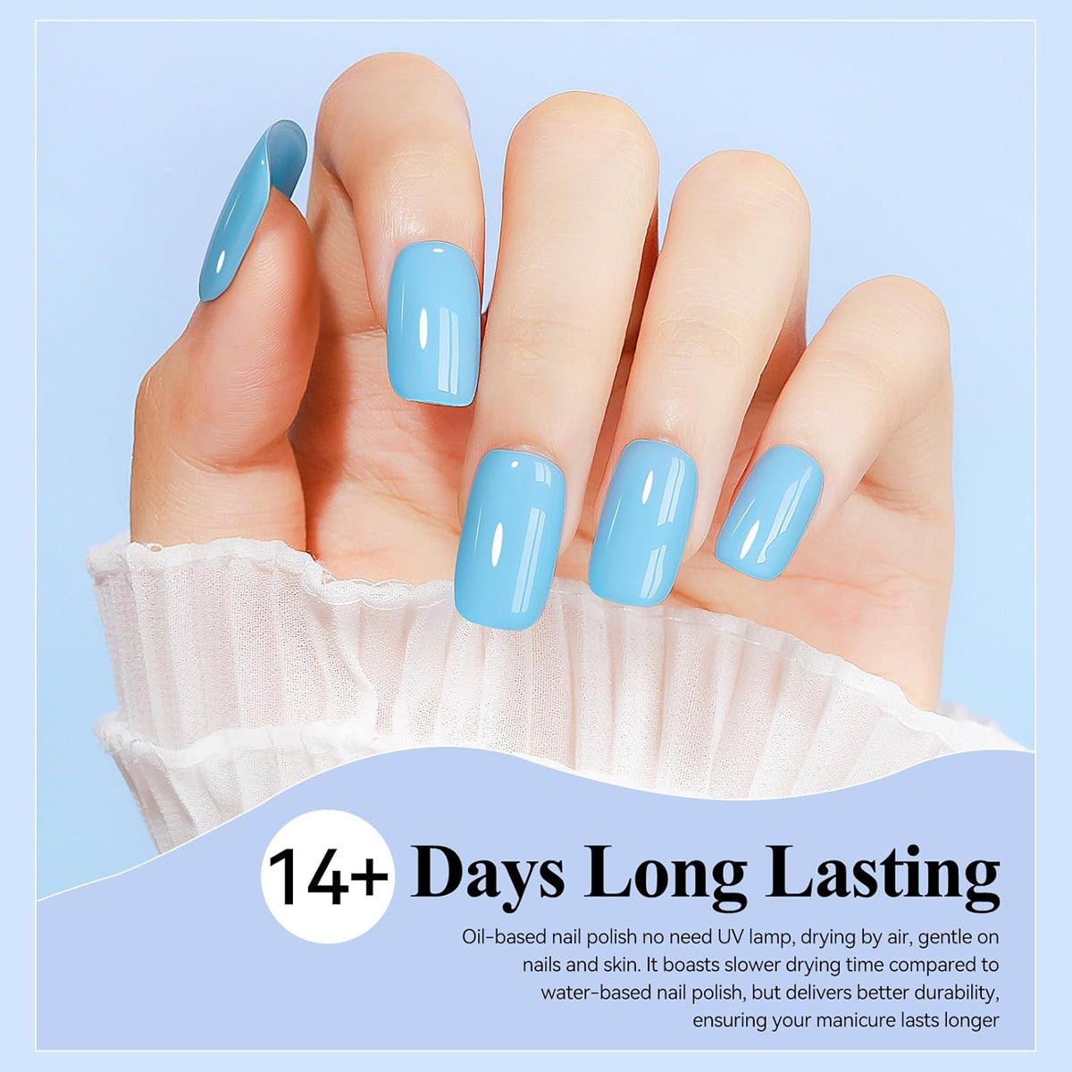 Blue Nail Polish Quick Dry Pastel Nail Lacquer Sheer Color, Light Blue Regular Fast Dry Fingernail Polish Bulk Non Gel Long-Lasting DIY Salon Gift For Women