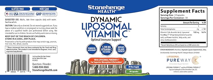 Dynamic Liposomal Vitamin C 1500mg - 90 Capsules - Advanced Formula - Phospholipids sourced from Non-GMO Sunflower, Supports Healthy Immune System, Collagen Synthesis, and Brain Health*