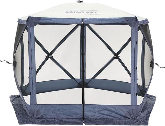 CLAM Quick Set Venture 9 by 9 Ft Portable Canopy Shelter, Blue + Clam Quick Set Screen Hub Tent Wind & Sun Panels, Accessory Only, Blue (3 Pack)