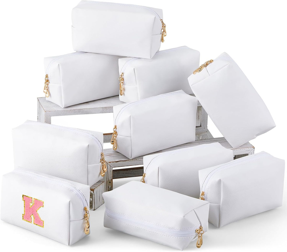 Kigeli 15 Pcs Aesthetic Makeup Bags PU Leather Cosmetic Pouches Waterproof Plain Toiletry Bags Makeup Pouches Bulk for Women Party Gift Travel Storage Organizer(White)