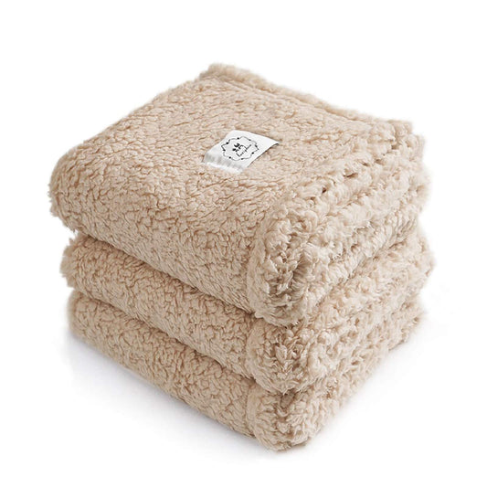 1 Pack 3 Calming Blankets Fluffy Premium Fleece Pet Blanket Soft Sherpa Throw for Dog Puppy Cat Beige Small (23" x16'')