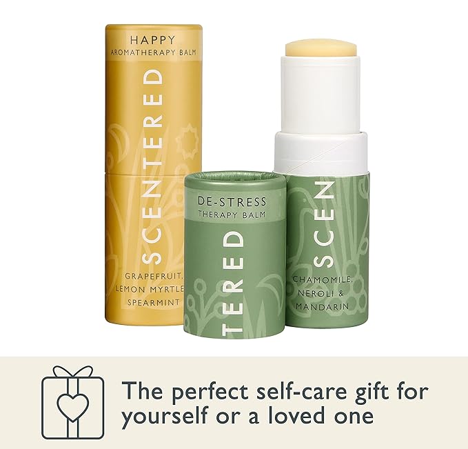 Scentered Aromatherapy Balm Stick Duo for Stress Relief & Positivity - Roll On Essential Oil Blends of Grapefruit, Lemon, Chamomile - Aromatherapy Gifts for Women - De-Stress & Happy