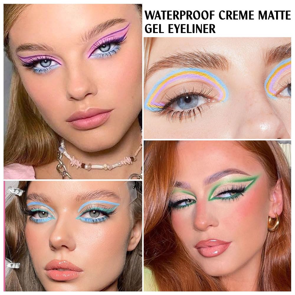 evpct 12Pcs Colored Matte Gel Eyeliner Pencils Set for Women, Green Blue White Black Auburn Yellow Orange Eyeliner Waterline Waterproof lapiz de ojos delineador de ojos contra el agua eye liner Makeup
