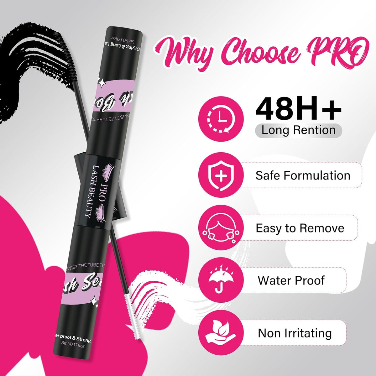 Lash Bond and Seal Cluster Lash Glue & Seal Waterproof Cluster Lash Glue for DIY Eyelash Extensions Waterproof Strong Hold (10ml, Black Bond & Clear Seal)
