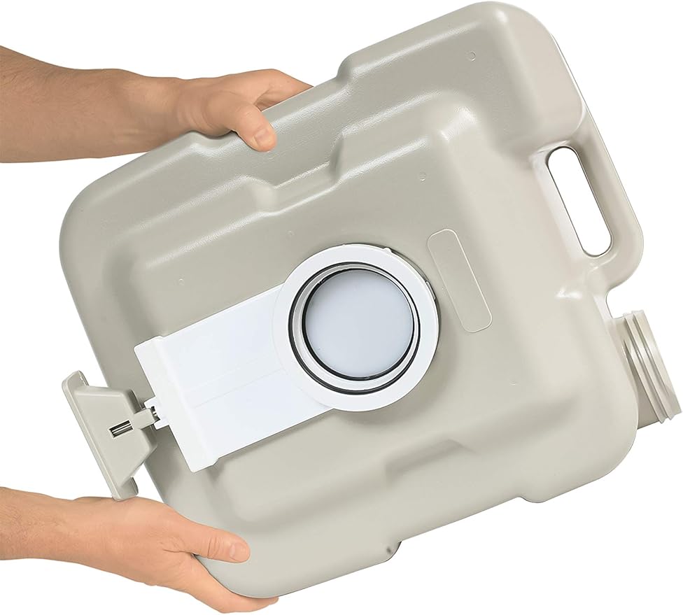 Camco 5.3-Gallon Portable Toilet - Features Detachable Holding Tank w/Sealing Slide Valve & Bellow-Type Flush - Easy Transport w/Compact Lightweight Design & Carry Handle - Gray (41541)