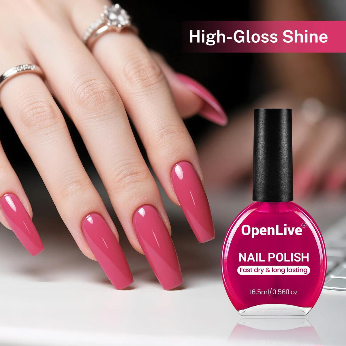 16.5ml Rose Red Nail Polish Large Volume Quick Dry Nail Polish, Long Lasting Shine, Fingernail Toenail Nail Art DIY Home Travel Nail Art Gift