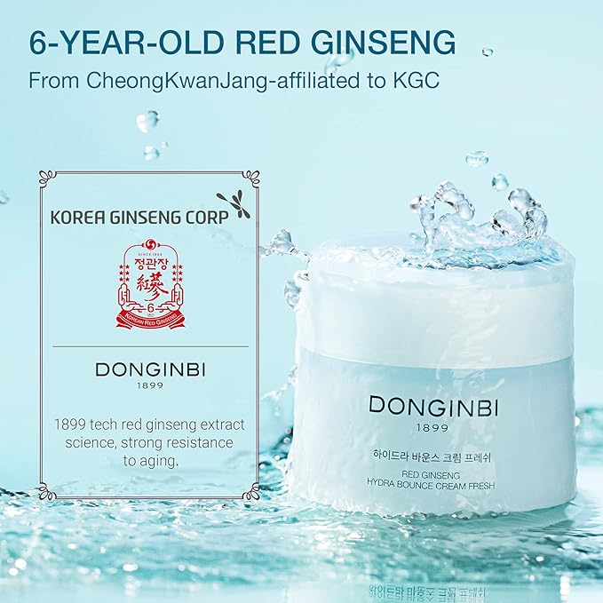 Donginbi Red Ginseng Hydra Bounce Cream Fresh - Firming Cream with Korean Red Ginseng and Hyaluronic Acid, Face Moisturizer for Dry Skin, Korean Skin Care Gifts for Women, 0.84 oz / 25 ml