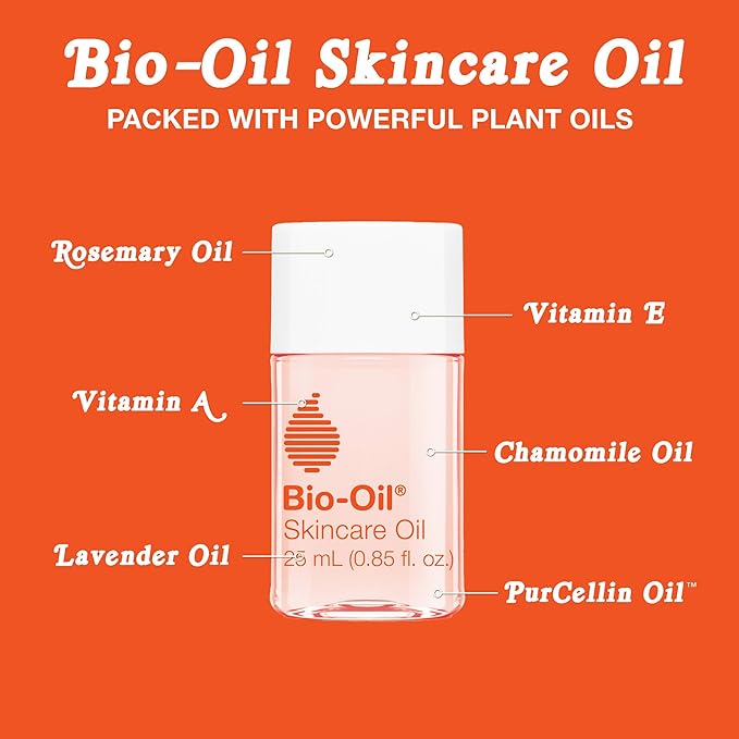 Bio-Oil Skincare Body Oil Serum for Scars and Stretch Marks, Face and Body Moisturizer with Vitamin E & A for Sensitive Dry Skin, Dermatologist Recommended, Travel Size, .85 oz, Pack of 3