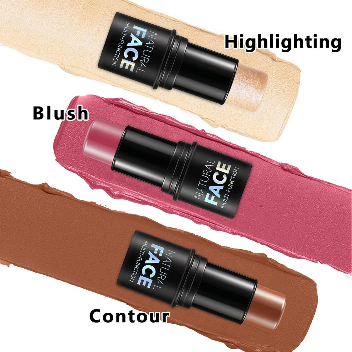 3Pcs Cream Contour Stick Makeup Kit, Shades with Highlighter, Blush and Bronzer Contour Stick for Sculpt the Cheeks, Long Lasting, Waterproof, Matte & Dewy Finish LIGHT FAIR(8+10+12)
