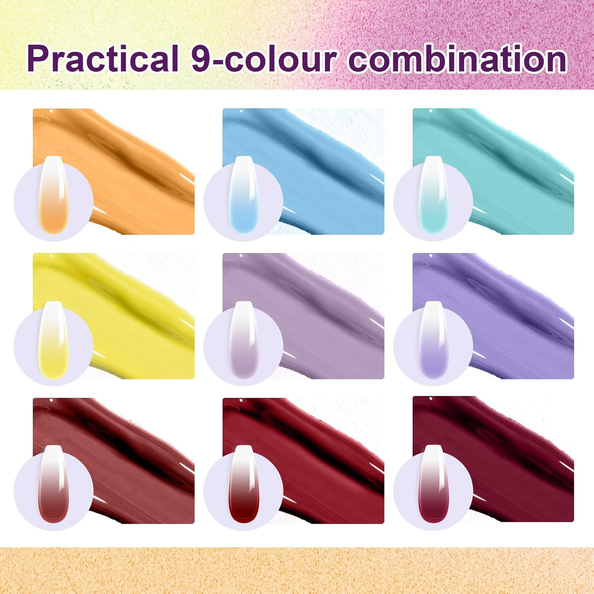Gradient Painting Gel, 9 Colors Ombre Gel Nail Polish Summer Hot Bule for Pigment Pat Nails Aura Nails, French Manicure DIY Nail Art Soak of UV Palette Bechside Candy