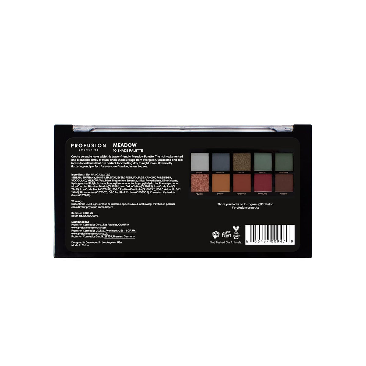 Profusion Cosmetics 10 Shade Eyeshadow Palette - High Pigmented Multi-Finish Colors, Vegan & Cruelty-Free, Create Stunning Looks On-the-Go - Travel-Friendly & Versatile Makeup, Meadow