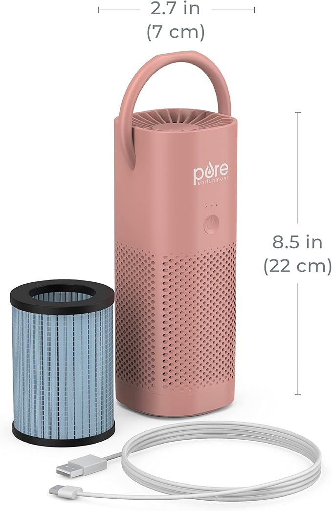 Pure Enrichment PureZone Mini Portable Air Purifier - Cordless True HEPA Filter Cleans Air & Eliminates 99.97% of Dust, Odors, & Allergens Close to You - Cars, School, & Office (Blush)
