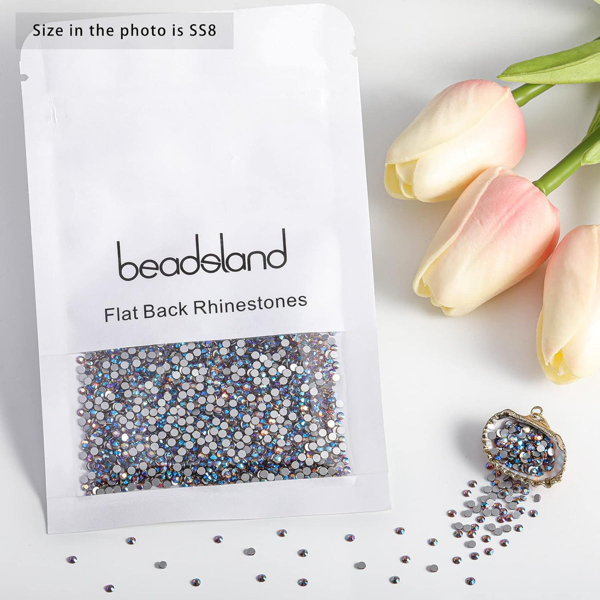 beadsland 1440 Pieces Flat Back Crystal Rhinestones Round Gems, Lt.Colorado Topaz AB,SS8,2.3-2.5mm