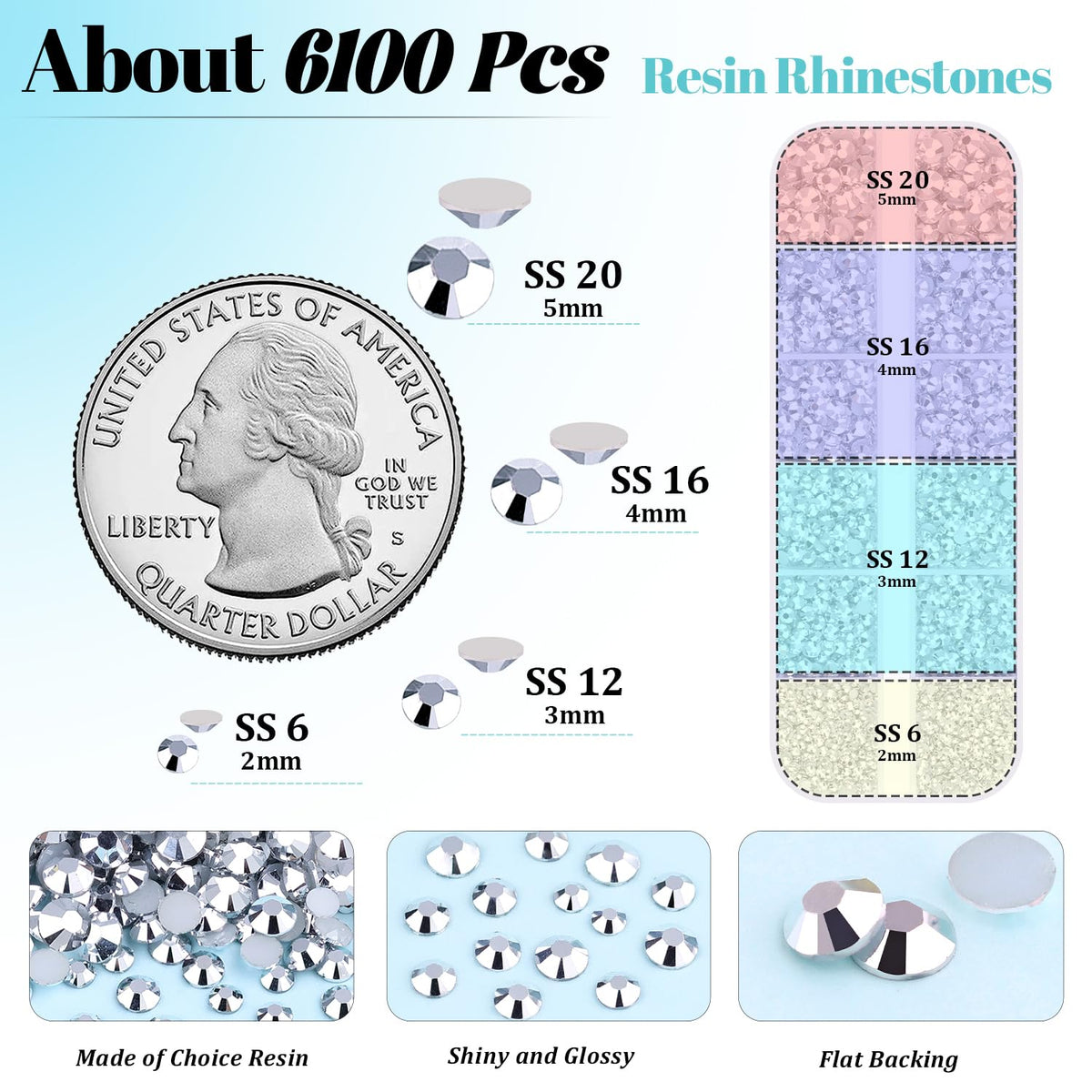 6100Pcs Resin Rhinestones for Crafting with 2Pcs 10ml B7000 Jewelry Glue, 1 Box Flatback Crystals Diamond (Silver) for Bedazzling Crafts DIY Nail Art Non Hotfix Gems for Clothing Shoes