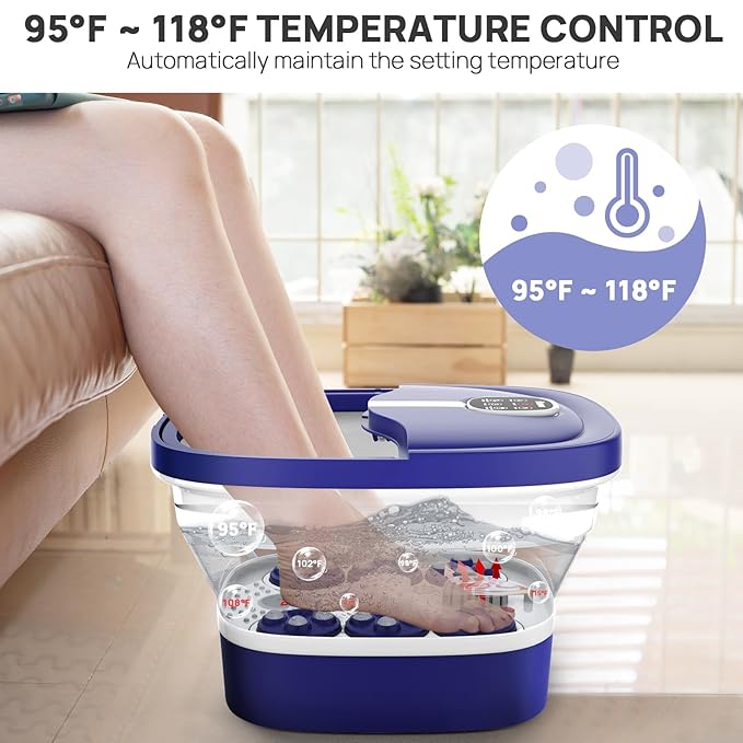 HOSPAN Collapsible Foot Spa Electric Rotary Massage, Foot Bath with Heat, Bubble, Remote, and 24 Motorized Shiatsu Massage Balls. Pedicure Foot Spa for Feet Stress Relief - FS02A