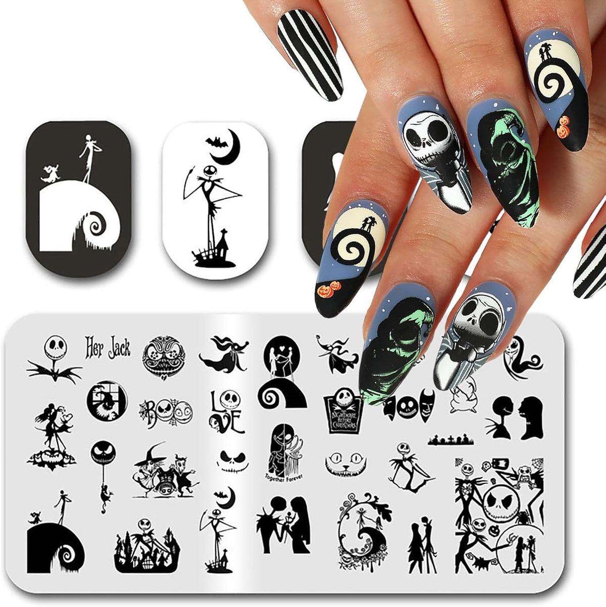 Halloween Nail Stamping Plate Nightmare Christmas Nails Stamping Kit The Day of Dead Ghost Holiday Nail Stamping Plate Halloween Nail Stamper Kit for Women Girls DIY Salon