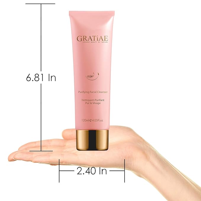 Gratiae Organics Purifying Exfoliating Facial Cleanser, exfoliating face scrub & face wash with witch hazel, jojoba oil, hydrating, non-drying skin care, 4.05Fl