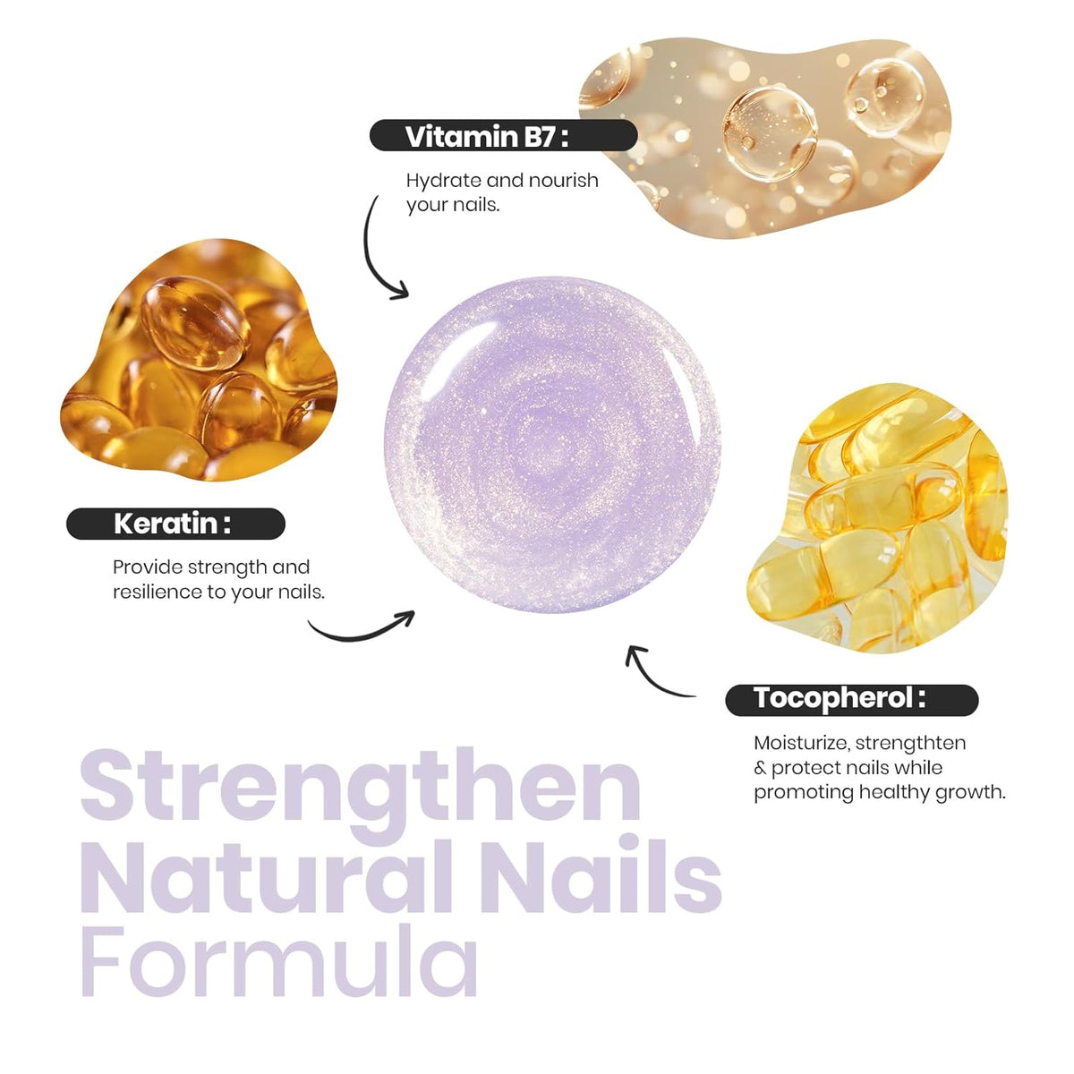 Beetles Nail Strengthener - Gold Purple Nail Concealer Fast Air Dry Shimmer Air Dry Nail Growth for Damaged Uneven Nails Fingernail Polish Imperfection Masking for Gold Shimmer Manicure Salon Quality