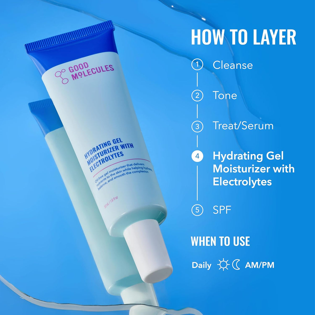 Good Molecules Hydrating Gel Moisturizer - Oil Free Face Moisturizer for Oily Skin With Ultra Hydrating Electrolytes to Rejuvenate, Skin Care for Face
