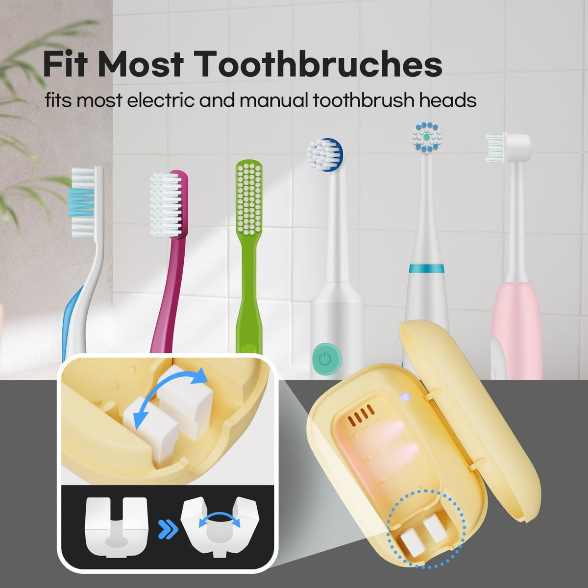 HubiCare Toothbrush Case, Spring pastel Color Portable Mini Toothbrush Covers with Holder, Rechargeable Travel Home Toothbrush And Holder, Cleaner Case for All Electric & Manual Toothbrushes (Yellow)