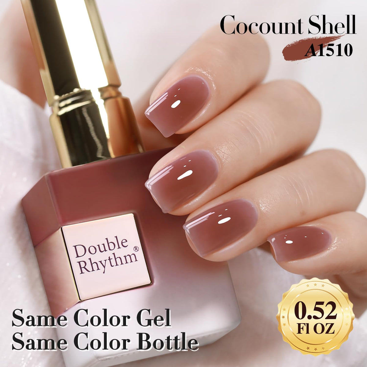 Double Rhythm 0.50 OZ Translucent Gel Polish Same Color Same Bottle Sheer Pastel Neutral Natural Milky 15 ML Jelly UV Nail Art DIY at Home (Red Brown-A1510)